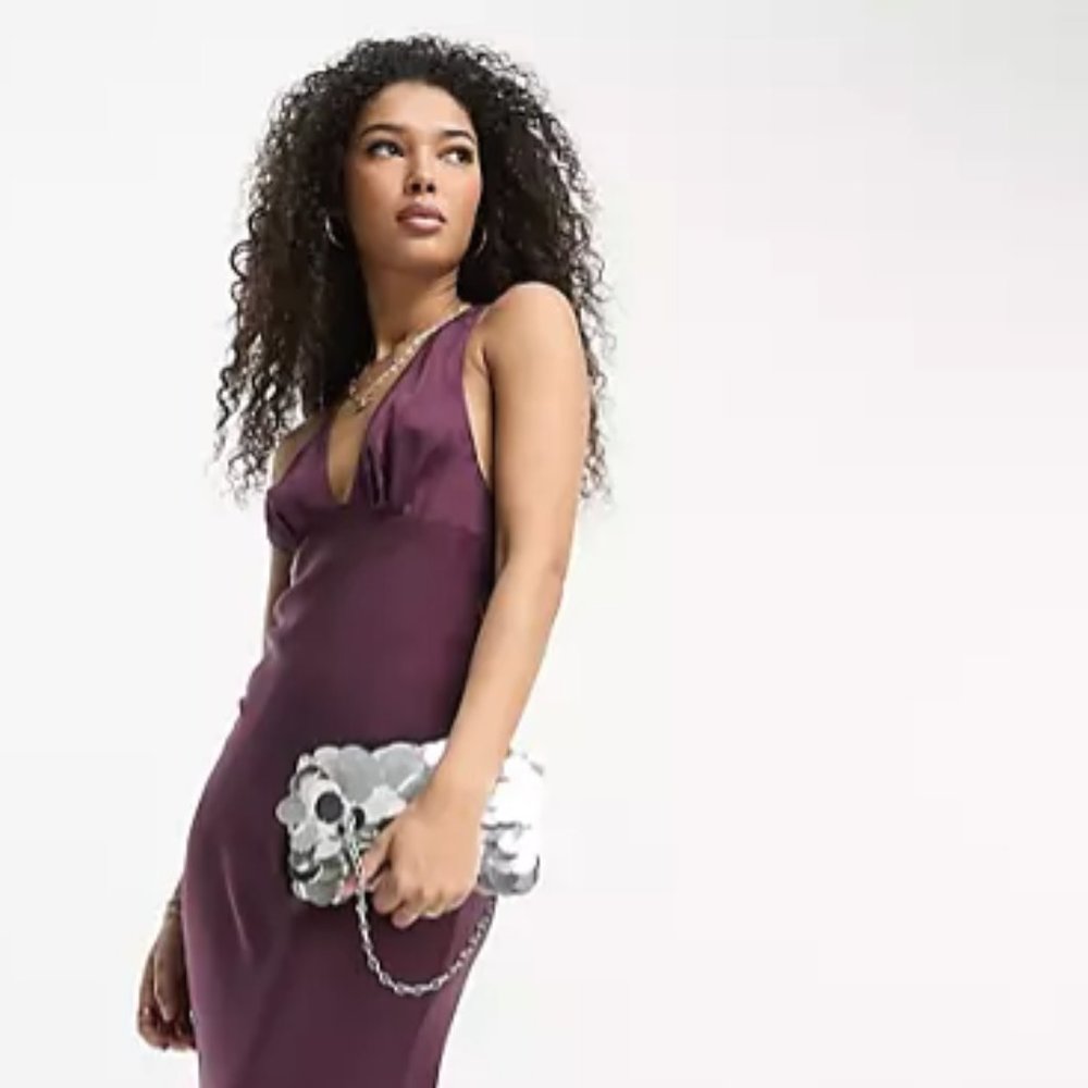 NWT ASOS DESIGN satin bias cut plunge dress